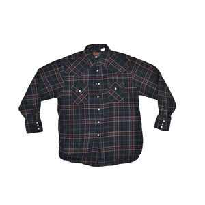 Plains Western Wear Shirt Mens Large Black Plaid Pearl Snap Long Sleeve Cotton F